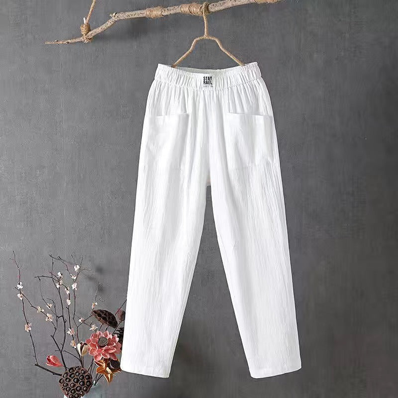 Linda™-Pantalón casual de algodón y lino con cintura elástica